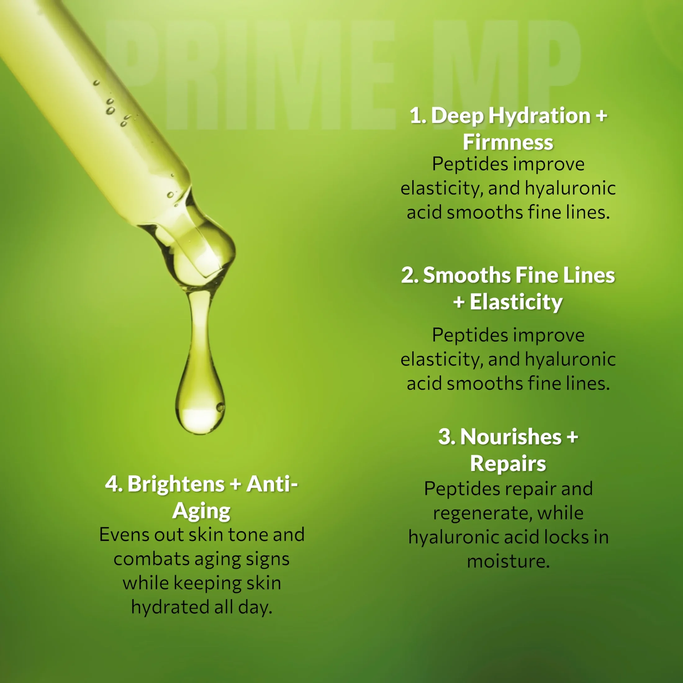 Prime MP Peptide Serum by Prime Aesthetics with multi-peptides and hyaluronic acid for smoother, hydrated, and youthful skin