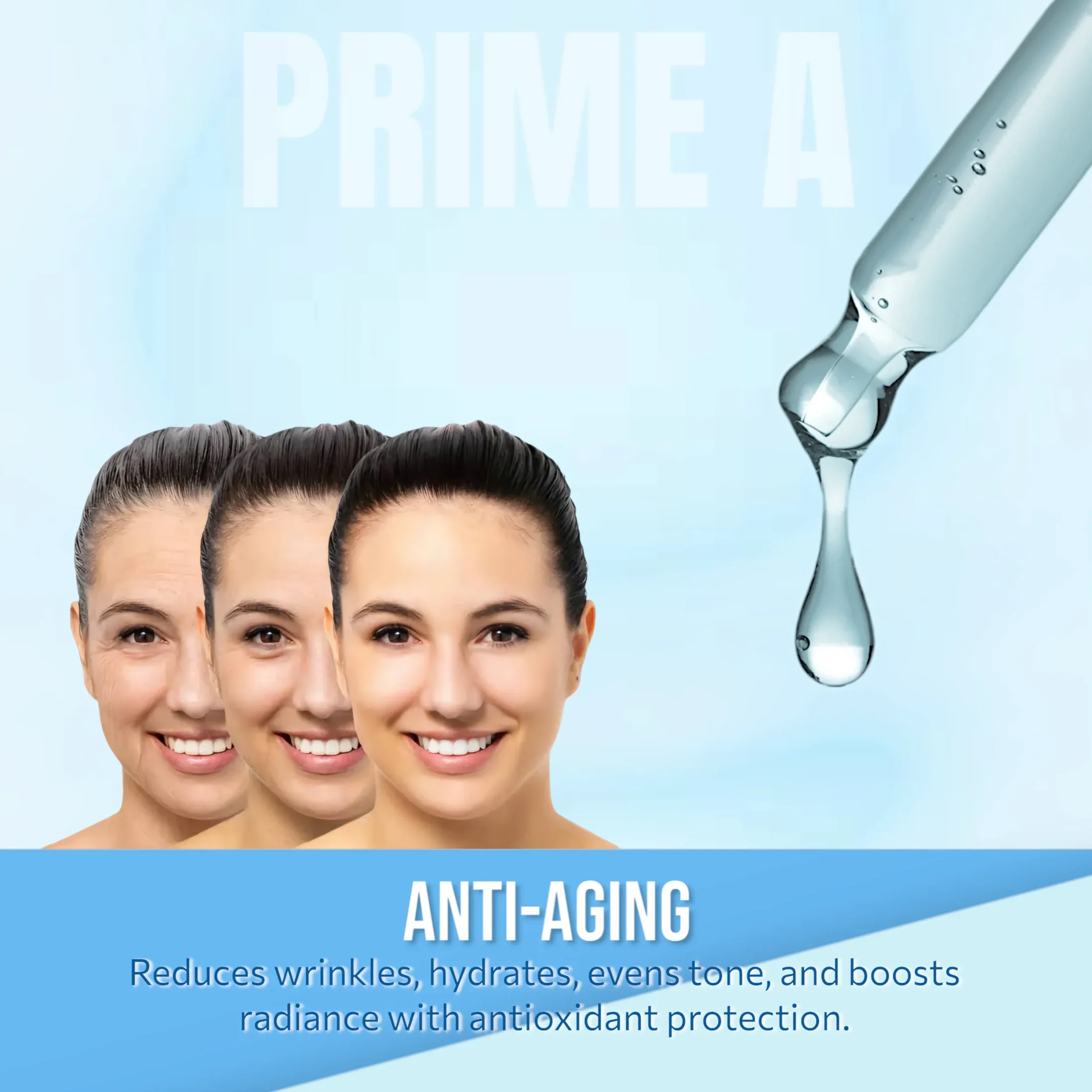 "Prime A Retinol Serum: 1% Retinol in plant-derived Squalane to reduce fine lines and combat aging, perfect for your evening skincare routine."