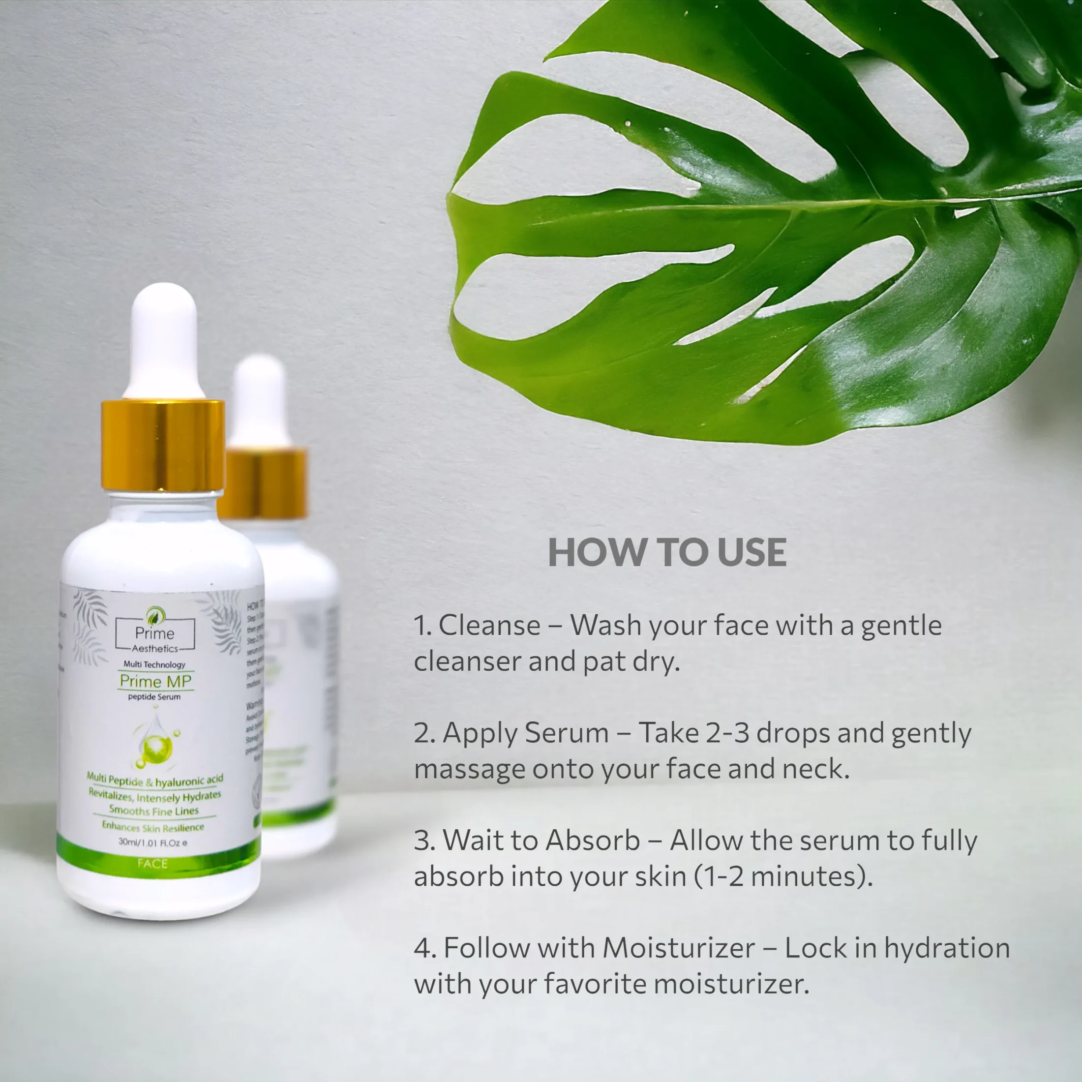 Prime MP Peptide Serum by Prime Aesthetics with multi-peptides and hyaluronic acid for smoother, hydrated, and youthful skin