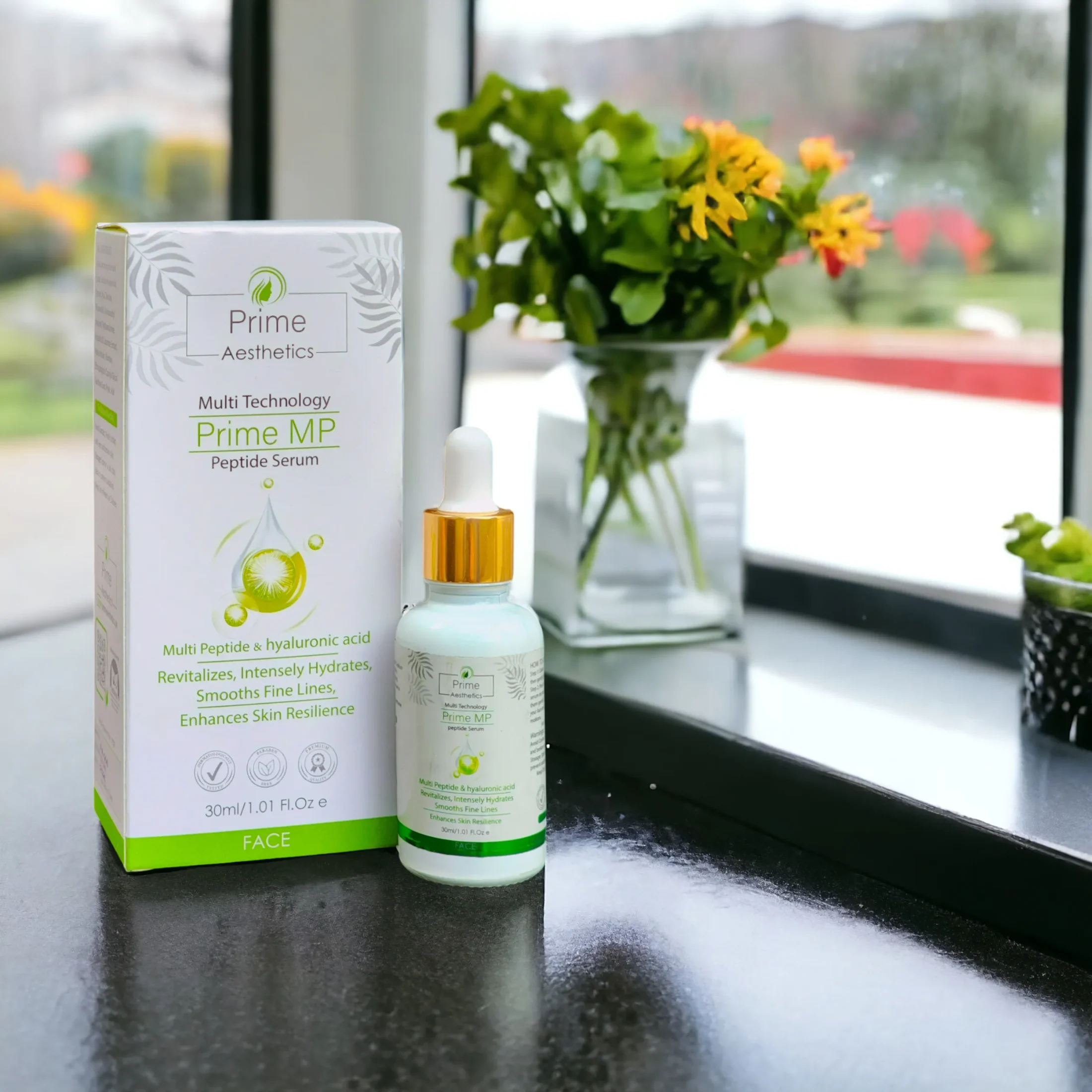 Prime MP Peptide Serum by Prime Aesthetics with multi-peptides and hyaluronic acid for smoother, hydrated, and youthful skin